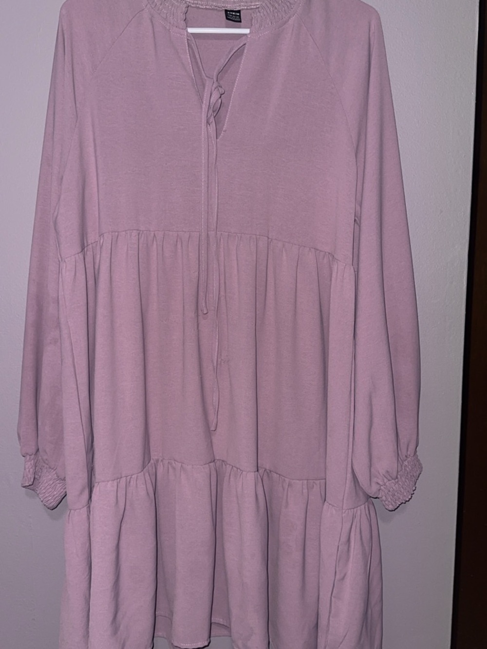 SHEIN Dusty Mauve Smocked Neck Tie-Front Dress